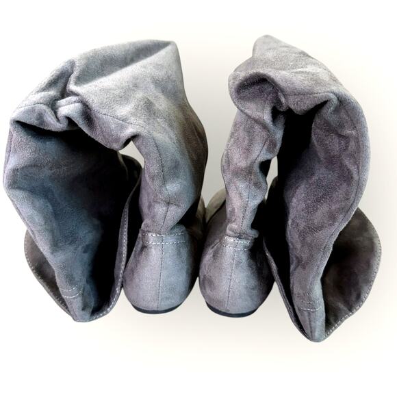 Lower East Side Women Size 8 Gray Slouchy Flat Knee High Boots Fold Faux Suede - Picture 5 of 9